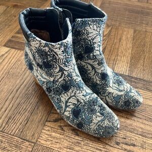 Bernardo Blue and Black Patterned Ankle Boots